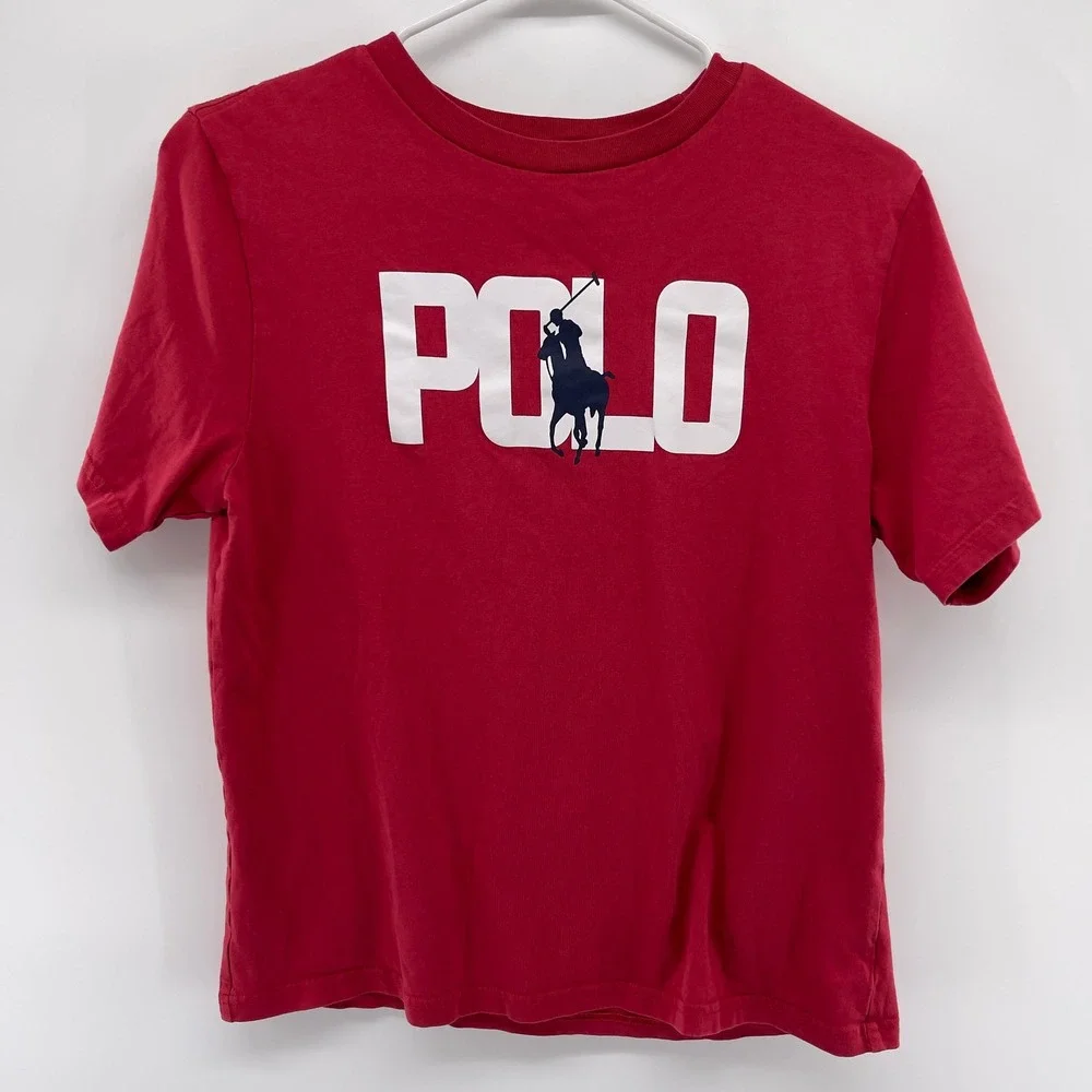 Kids Ralph Lauren Red Polo Shirt Short Sleeve Crew Neck Size‎ L G 14 16